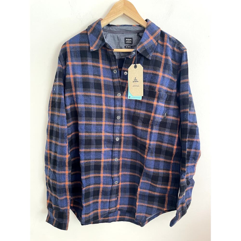 prAna NEW Golden Canyon Flannel Rich Sapphire Plaid Snap Front Women's Shirt Med